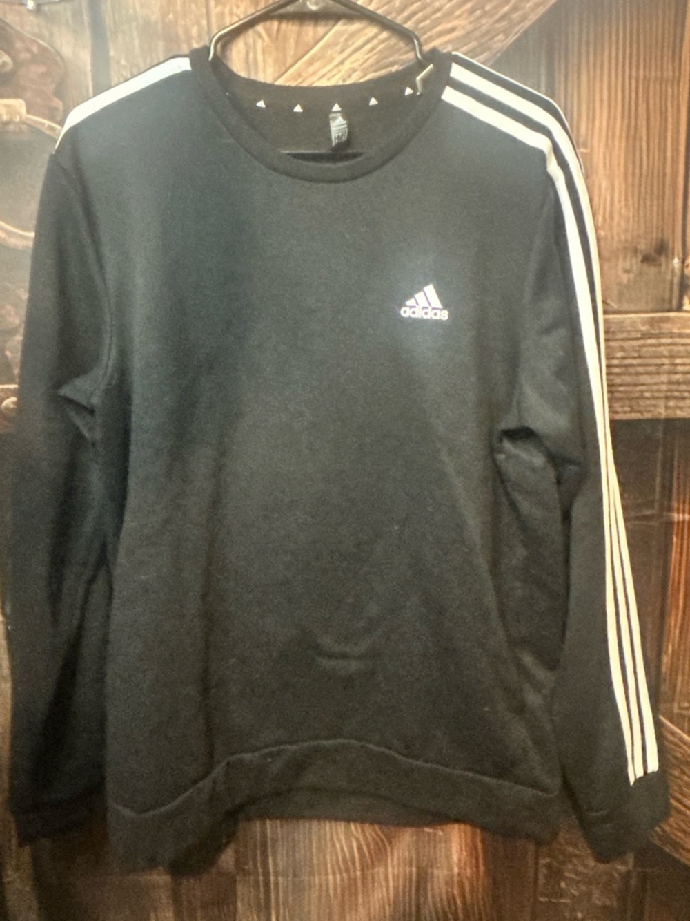 adidas Men's Black Crewneck Sweatshirt with White Shoulder Stripes